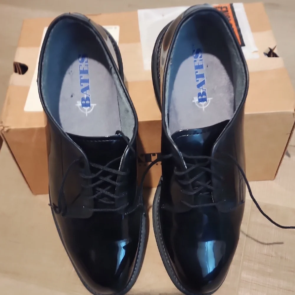 Bates Black Oxford Shoes Polished Leather Formal - Picture 3 of 4